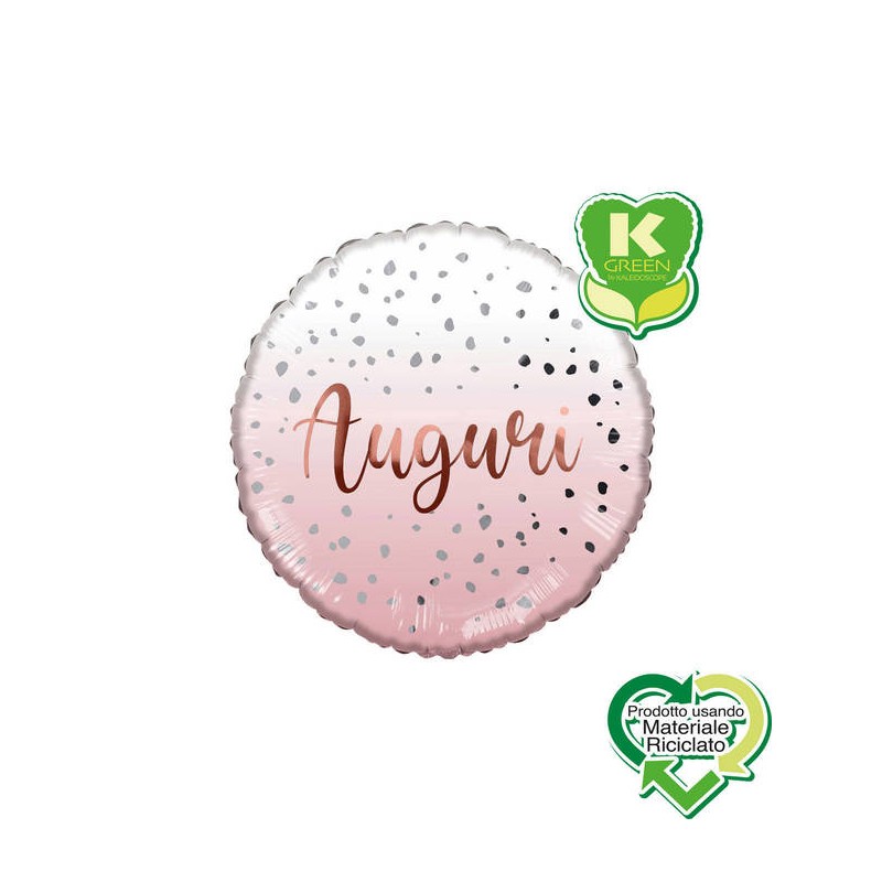 PALLONE MYLAR AUGURI ROSA DROPS K-GREEN 18 45cm
