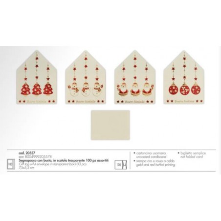 SEGNAPACCO BIGLIETTO+BUSTA 5,5x7,5cm ASS.TO NATALIZIO 20557 100pz