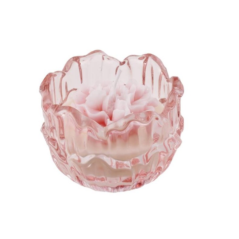 CANDELA IN VETRO FORMA FIORE ROSA