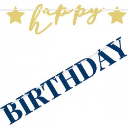 SET FESTONE HAPPY BIRTHDAY BLU/ORO 80cm+1mt