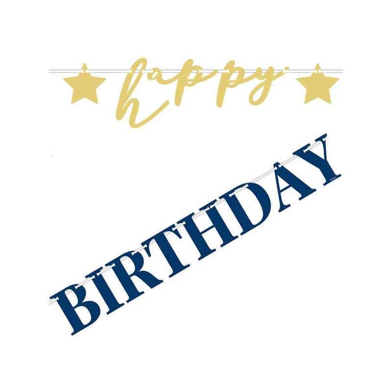 SET FESTONE HAPPY BIRTHDAY BLU/ORO 80cm+1mt