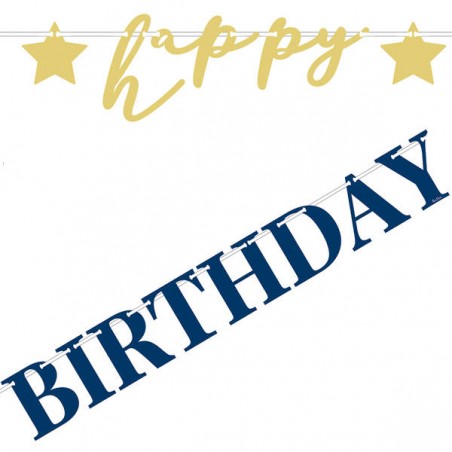SET FESTONE HAPPY BIRTHDAY BLU/ORO 80cm+1mt