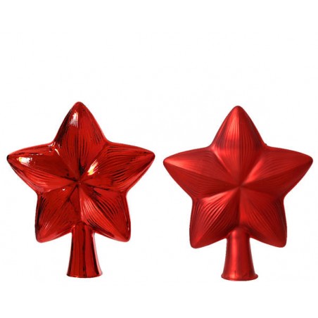 PUNTALE ALBERO IN VETRO A FORMA DI STELLA ROSSO 2ass.ti 1pz