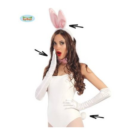 SET CONIGLIETTA CERCHIETTO ORECCHIE MORBIDE E GUANTI RASO BIANCHI