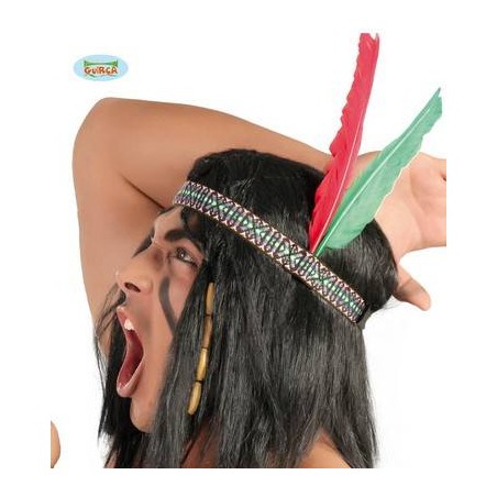 FASCIA INDIANO PER CAPELLI CON PIUME COLORATE LATERALI