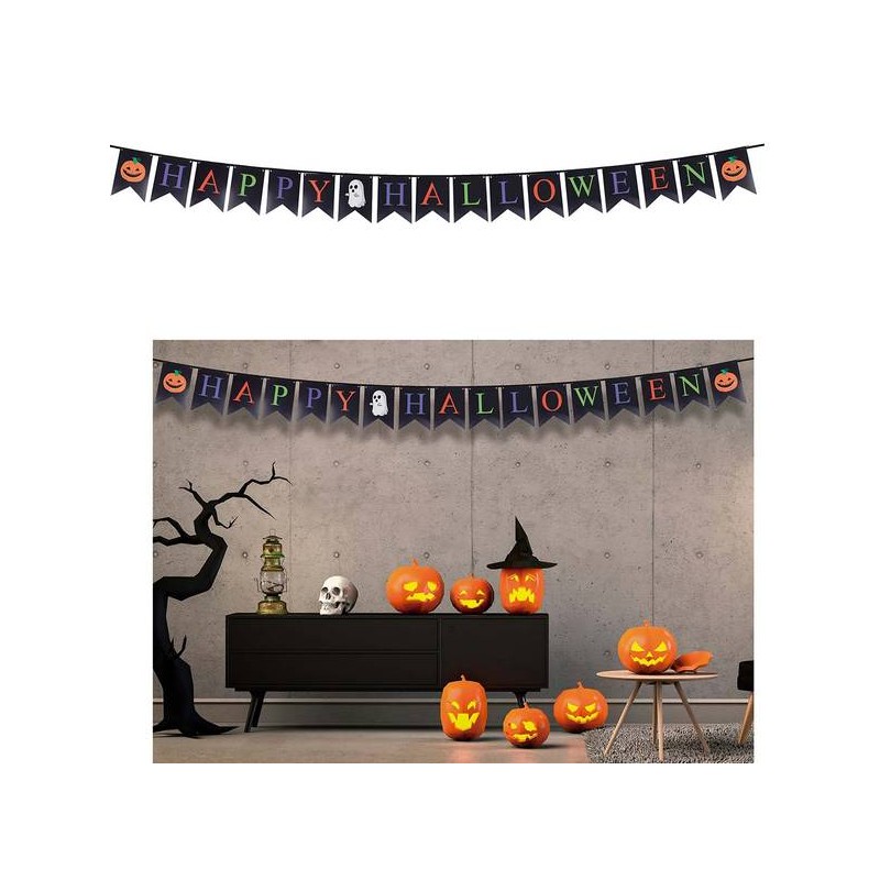 FESTONE NERO CON ZUCCHE  HAPPY HALLOWEEN 15x20cm 3mt