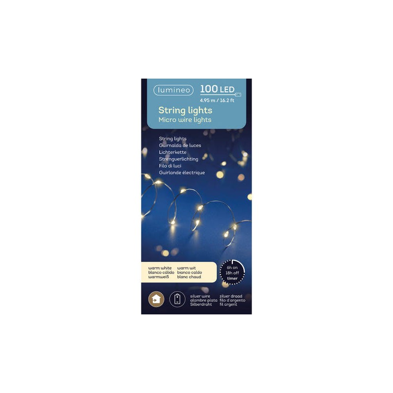MICRO LED 100 LUCI 4,95mt FILO ARGENTO - LUCE CALDA INTERNO
