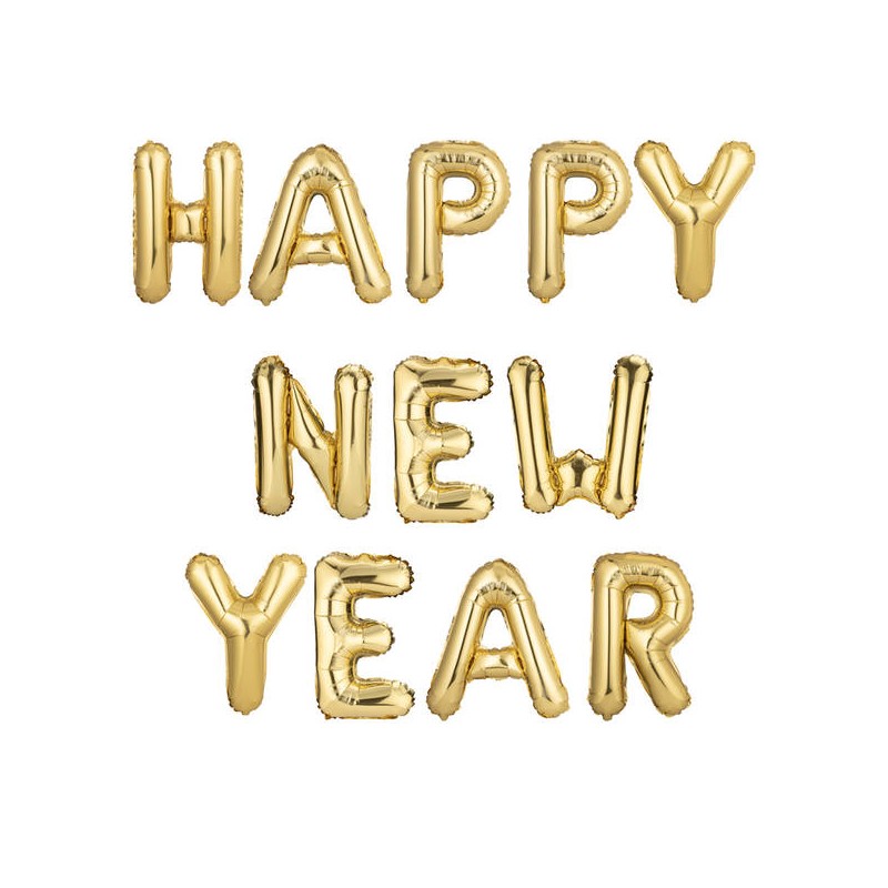 PALLONI MYLAR LETTERE HAPPY NEW YEAR ORO H.40cm