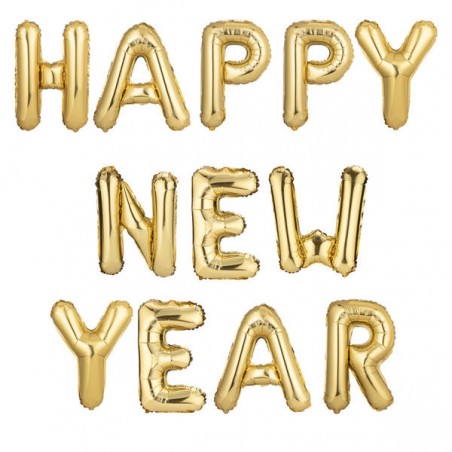 PALLONI MYLAR LETTERE HAPPY NEW YEAR ORO H.40cm