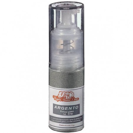 COLORANTE ALIMENTARE SPRAY IN POLVERE GLITTER ARGENTO 10gr