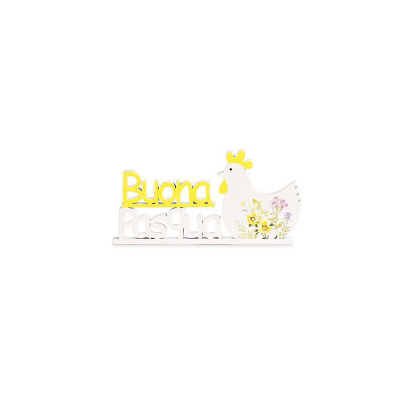 CHIUDIPACCO SCRITTA PASQUA BIANCO E GIALLO 12cm 2pz
