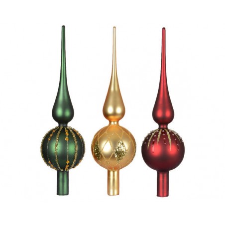 PUNTALE ALBERO IN VETRO h.31cm COLORE VERDE- ORO -ROSSO OPACO 1PZ