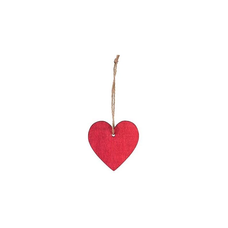 CUORE IN LEGNO C/APPENDINO 6cm ROSSO 12pz