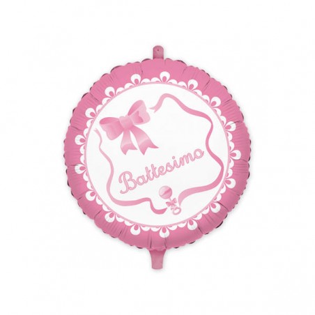 PALLONE MYLAR TONDO IL MIO BATTESIMO ROSA 45cm