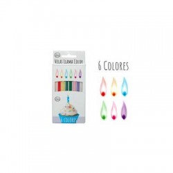 CANDELINE CON FIAMMA COLORATA 6pz