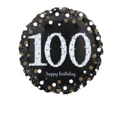 PALLONE MYLAR TONDO 17 42cm SPARKLING BIRTHDAY 100 ANNI