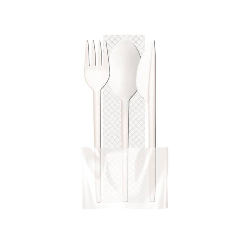 TRIS POSATE FO+CO+CU+TOV 33x33 2V. CPLA LINè COMPOSTABILI 100pz BYò