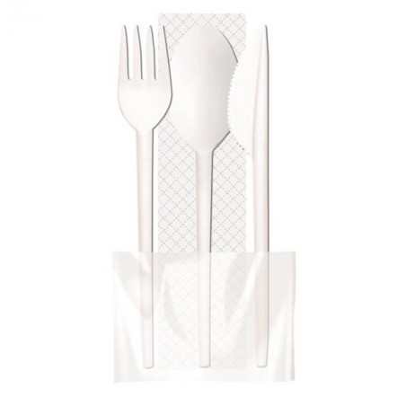 TRIS POSATE FO+CO+CU+TOV 33x33 2V. CPLA LINè COMPOSTABILI 100pz BYò