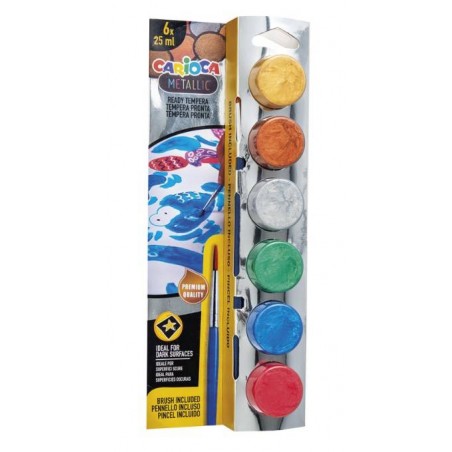 TEMPERA METALLICA IN VASETTO 25ml CON PENNELLO CARIOCA 6pz