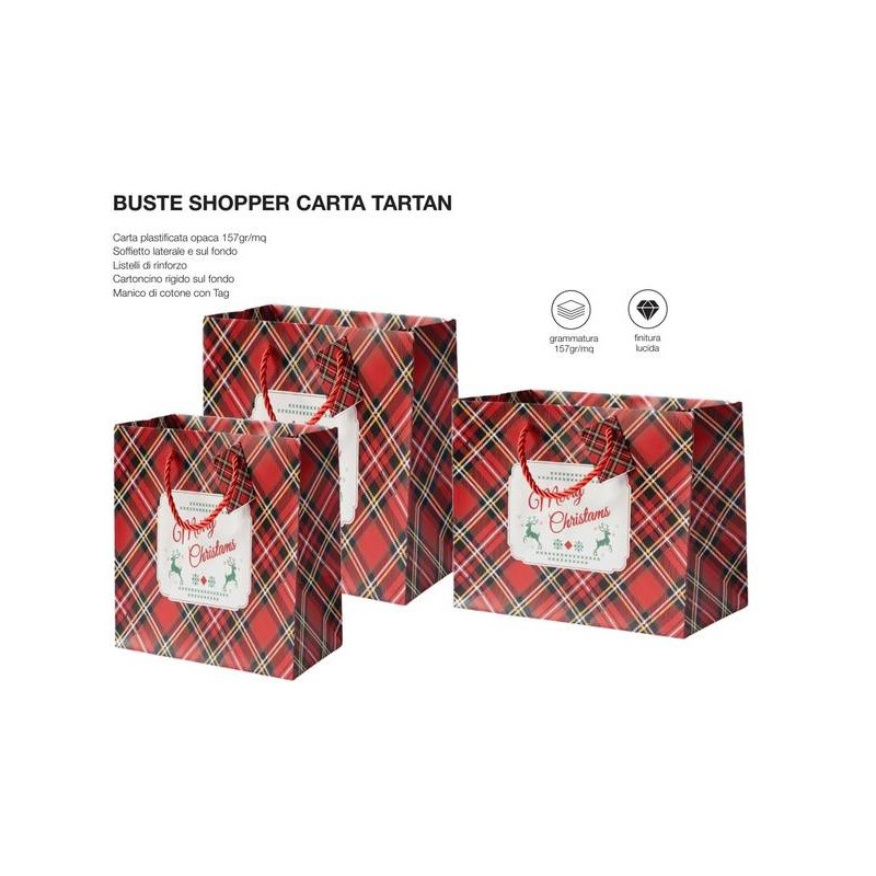 SHOPPER CARTA TARTAN MERRY CHRISTMAS 26+9x32cm