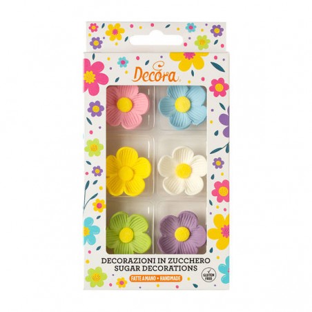 FIORELLINI DI ZUCCHERO GRANDI ø3cm ASSORTITI 6pz