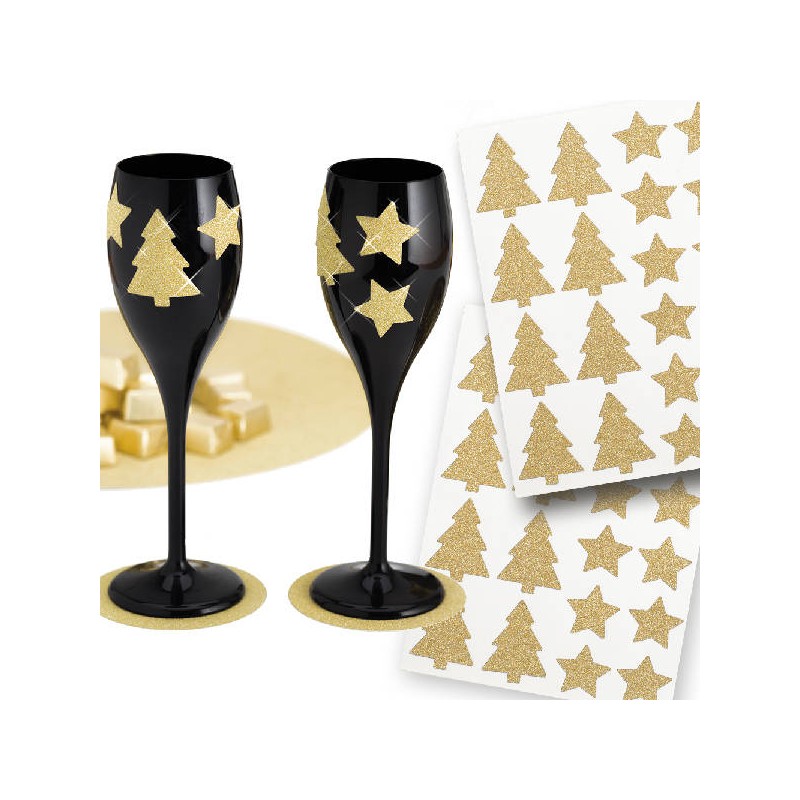 ADESIVI STELLE/ALBERO GLITTER ORO 3cm BLISTER