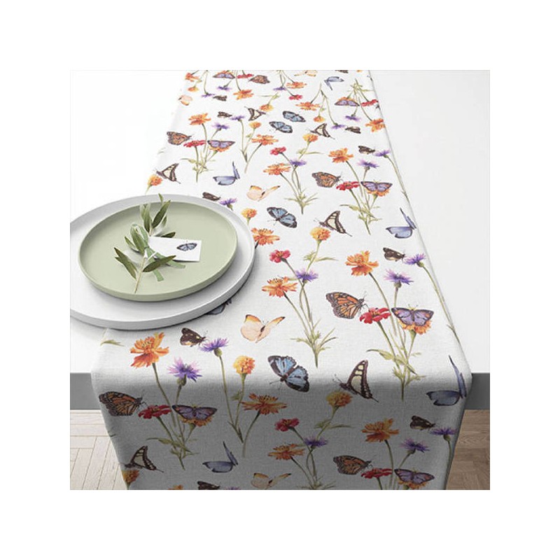 TABLERUNNER BUTTERFLY GARDEN WHITE 40x150cm