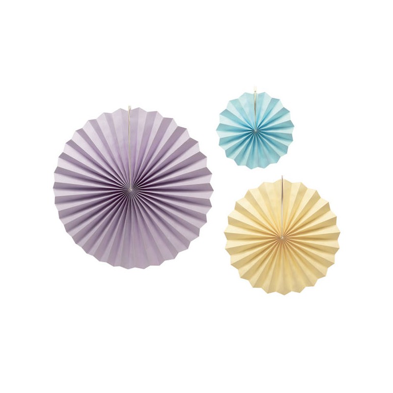 DECORAZIONE VENTAGLI IN CARTA MACARON SFUMATI 20/30/40cm 3pz