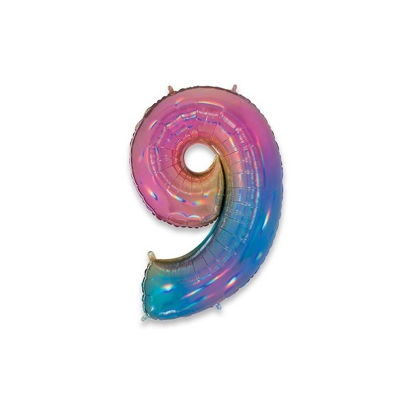 PALLONE NUMERO 9 MYLAR 102cm 40 RAINBOW