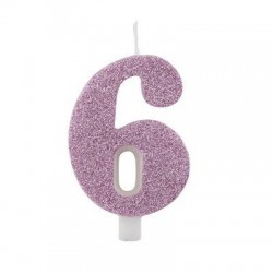 CANDELINA NUMERO 6 GLITTER MALVA 9,5cm