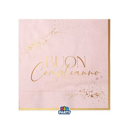 TOVAGLIOLI 33x33 BUON COMPLEANNO BLUSH ROSE 16pz