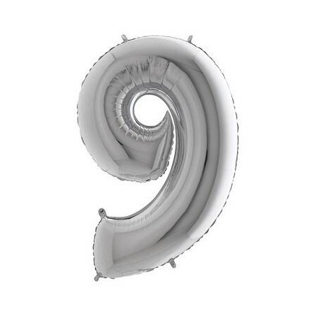 PALLONE NUMERO 9 MYLAR 102cm 40 ARGENTO