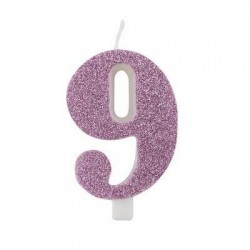 CANDELINA NUMERO 9 GLITTER MALVA 9,5cm