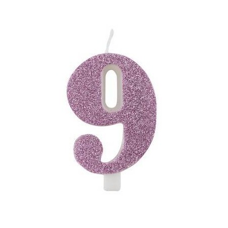 CANDELINA NUMERO 9 GLITTER MALVA 9,5cm