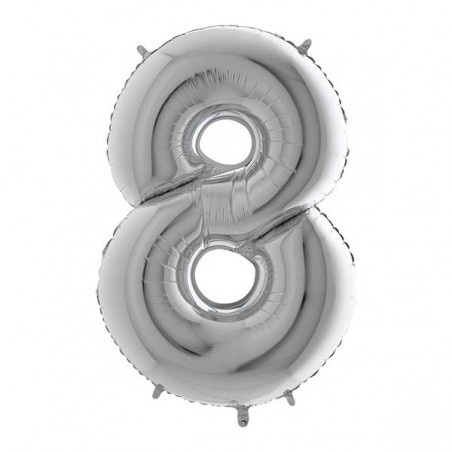 PALLONE NUMERO 8 MYLAR 102cm 40 ARGENTO