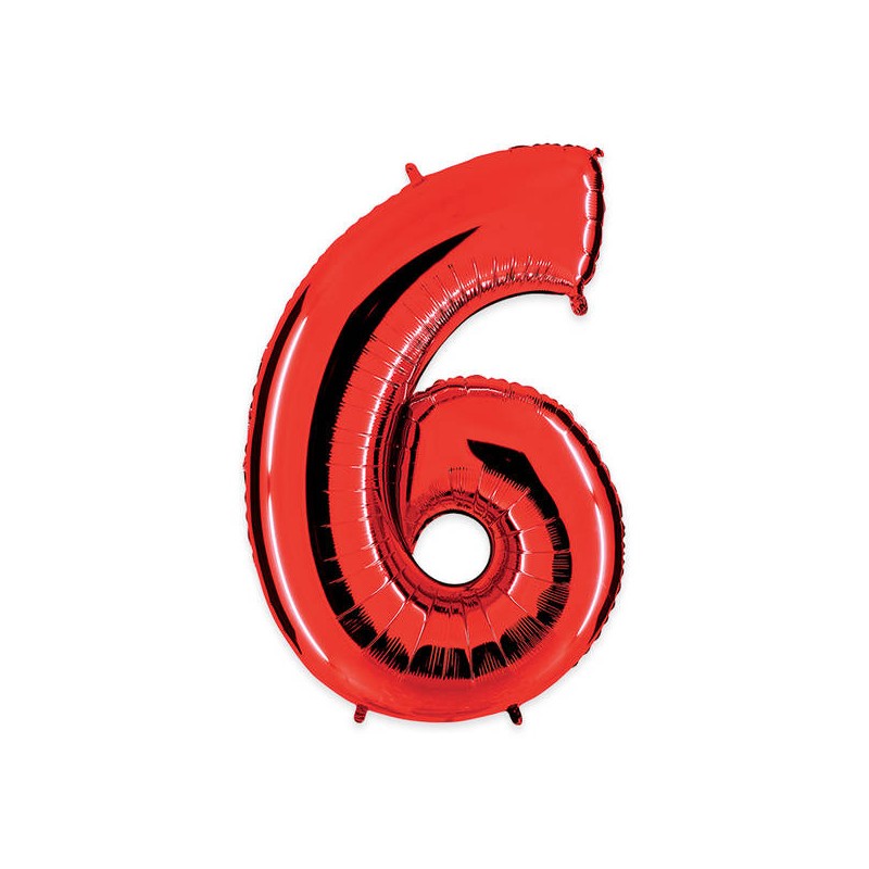 PALLONE NUMERO 6 MYLAR 102cm 40 ROSSO