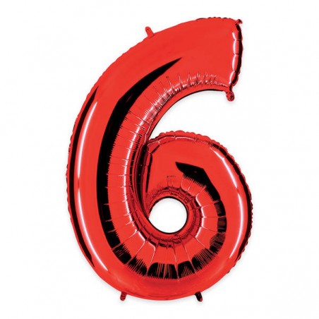 PALLONE NUMERO 6 MYLAR 102cm 40 ROSSO