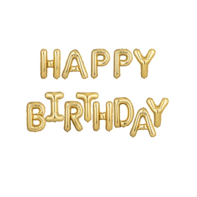 PALLONE MYLAR SCRITTA HAPPY BIRTHDAY LETTERE H 45cm ORO