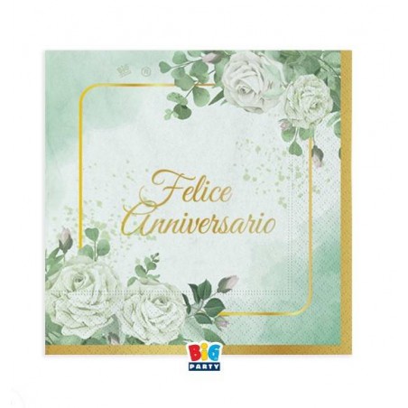 TOVAGLIOLI 25x25 FELICE ANNIVERSARIO EUCALIPTO