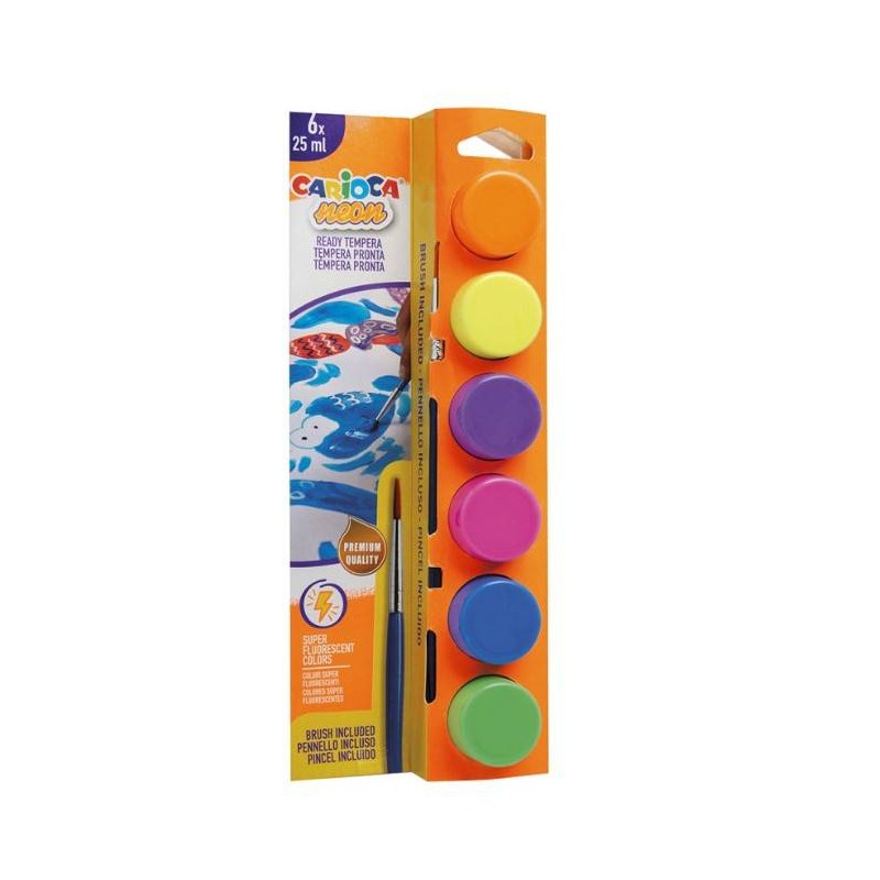 TEMPERA NEON IN VASETTO 25ml CON PENNELLO CARIOCA 6pz