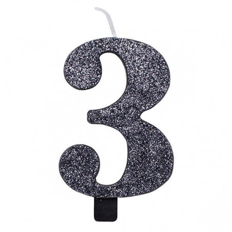 CANDELINA NUMERO 3 GLITTER NERO 9,5cm