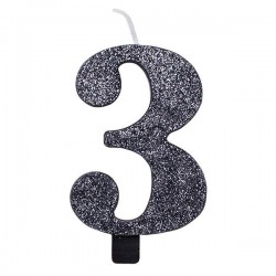 CANDELINA NUMERO 3 GLITTER NERO 9,5cm