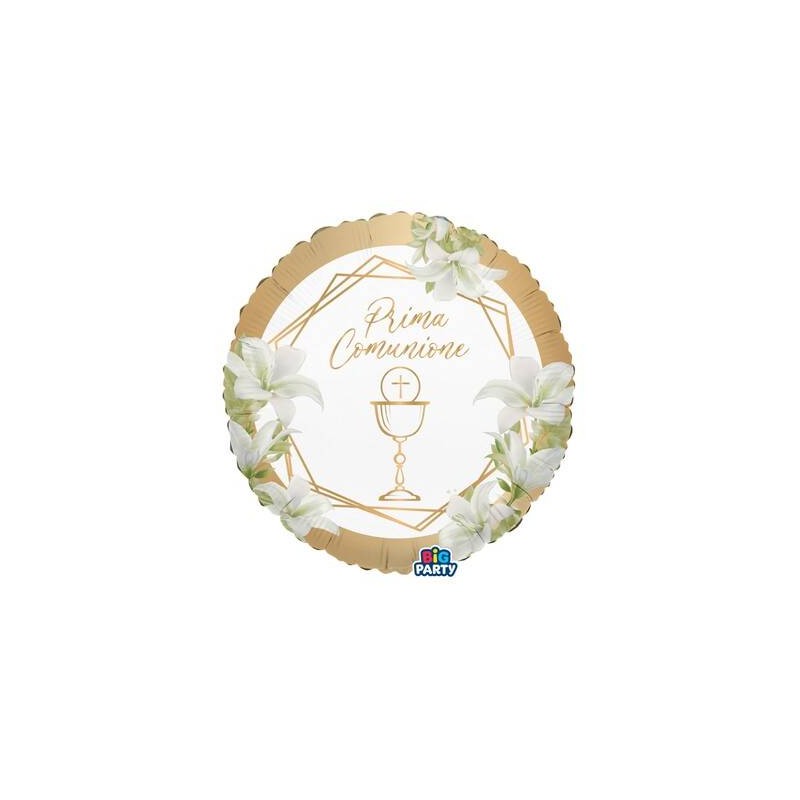 PALLONE MYLAR TONDO 18 45cm COMUNIONE GEMETRIC