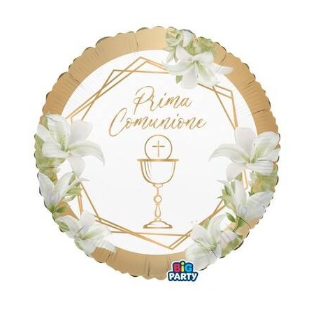 PALLONE MYLAR TONDO 18 45cm COMUNIONE GEMETRIC