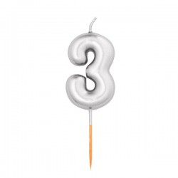 CANDELINA NUMERO 3 METAL ARGENTO 8cm