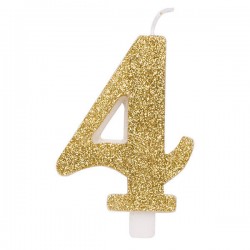 CANDELINA NUMERO 4 GLITTER ORO 9,5cm