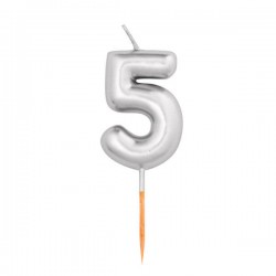 CANDELINA NUMERO 5 METAL ARGENTO 8cm