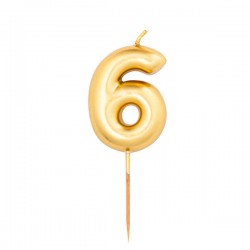 CANDELINA NUMERO 6 METAL ORO 8cm