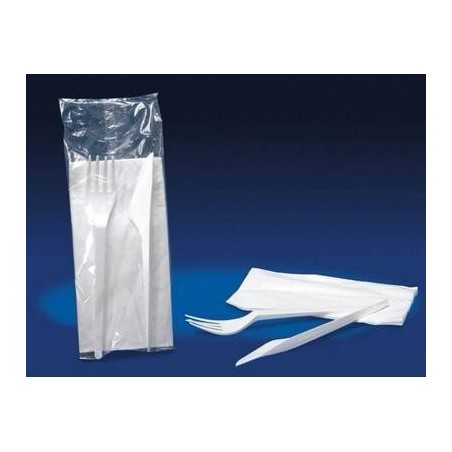 BIS FORCHETTA+COLTELLO+TOVAGLIOLO BIANCO ECO LUX RIUTILIZZABILI 500pz