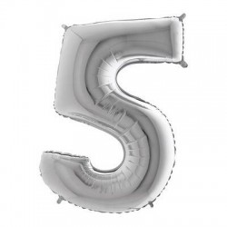 PALLONE NUMERO 5 MYLAR 102cm 40 ARGENTO